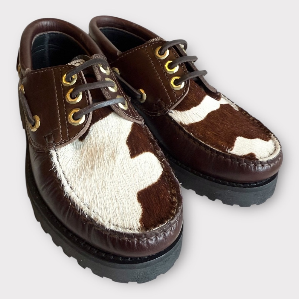 New! Maeve Cow Print Lug Sole Boat Shoes Sz 37 (US 5.5-6) - Picture 4 of 9